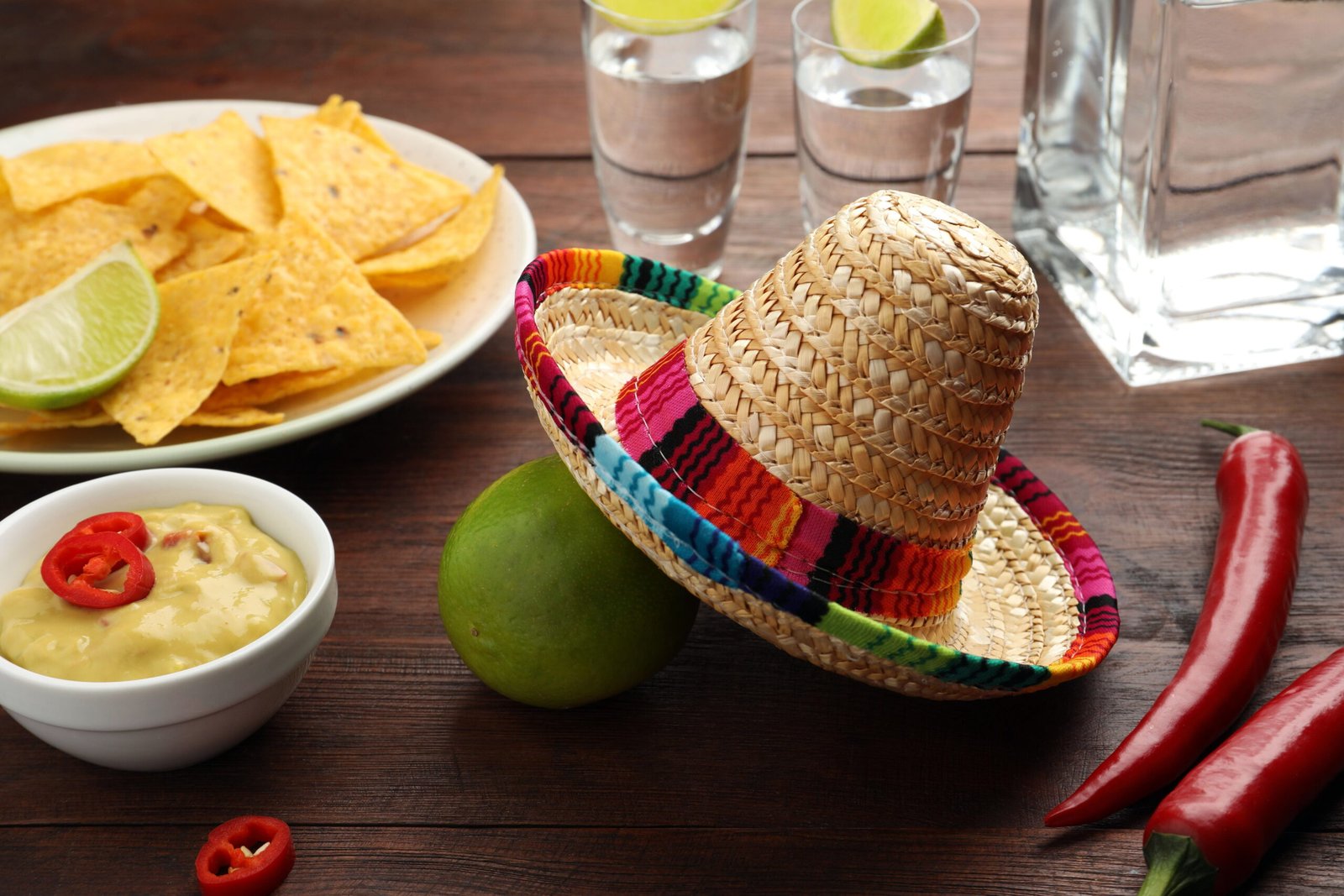 Mexican appetizers with guacamole and tortilla chips